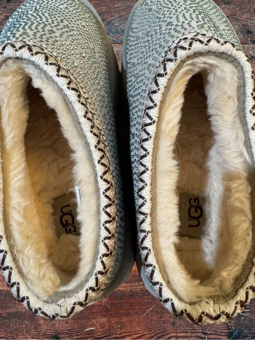 UGG RARE Vintage Tasman Platform Rhinestone Suede Mules Clogs Slippers Sand Grey - Picture 13 of 16